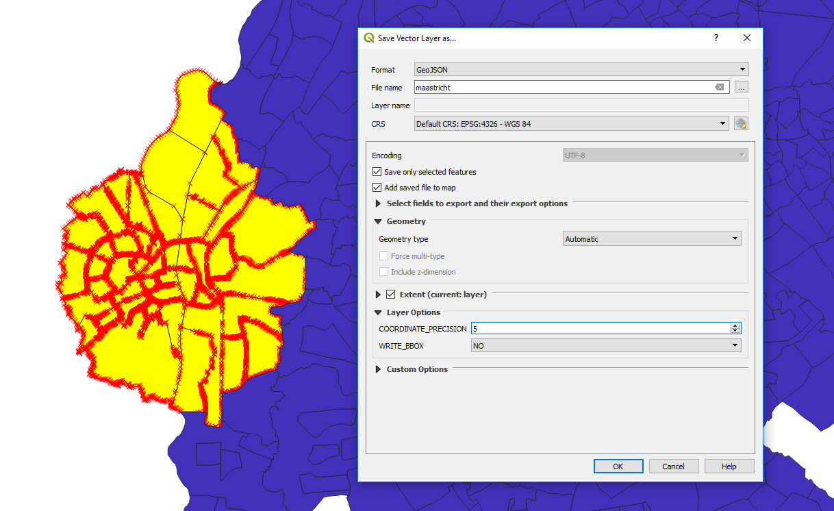 QGIS Shapefile Export Settings for GeoJSON